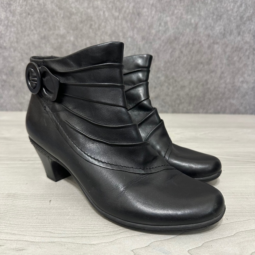Cobb Hill Sabrina Ankle Booties Womens 9 Black Leather Pleated Zipper Heel